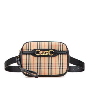 Burberry Nova Check Waist Bag Body Belt Crossbody Beige Tan Black Canvas Leather